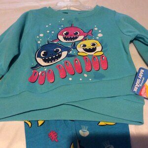Nickelodeon IG Baby Shark Leggings Fleece Shirt Blue 12 Mos Outfit